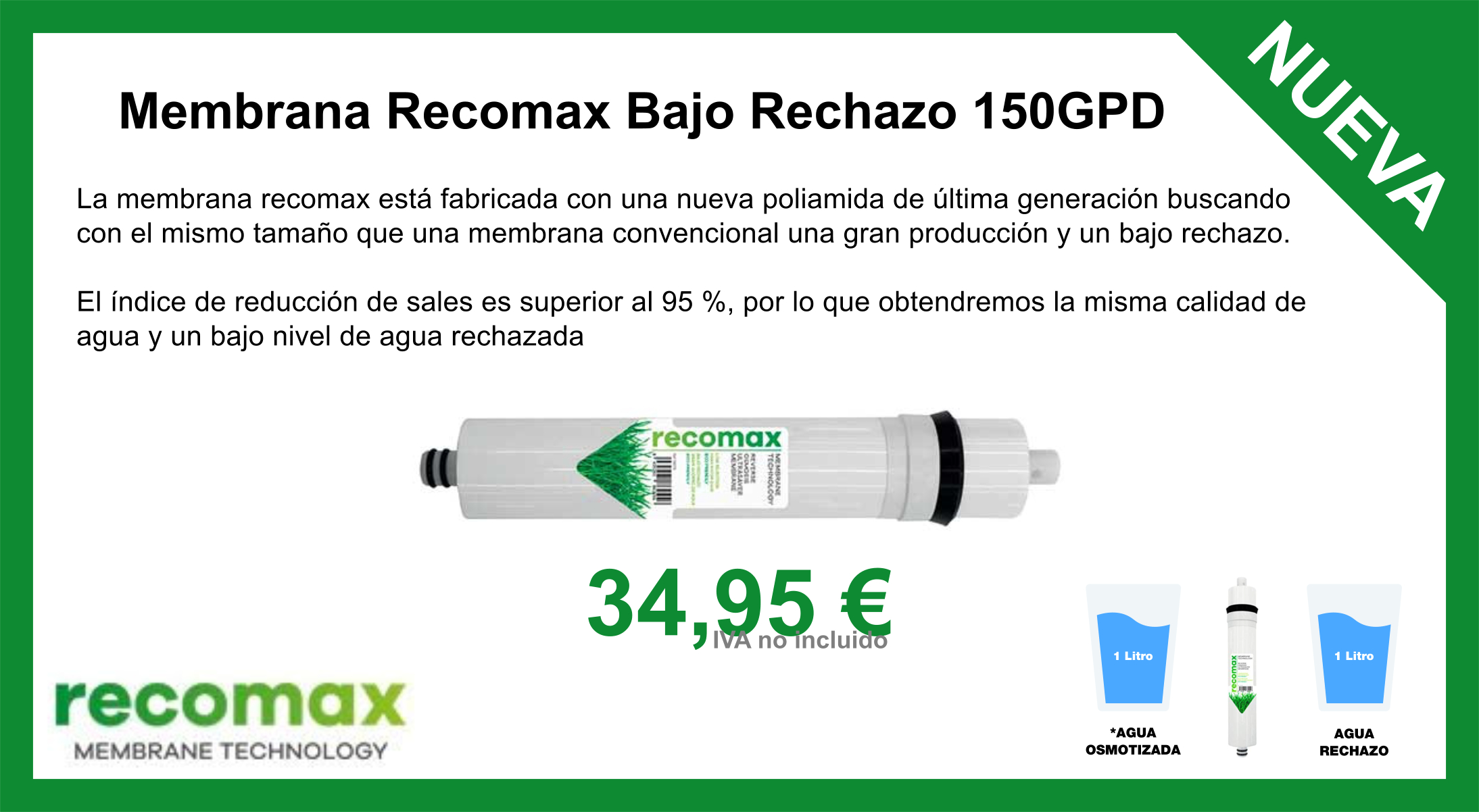 Membrana bajo rechazo 150 gpd Recomax 
